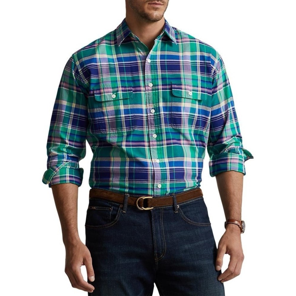 Polo Ralph Lauren Men's Classic-Fit Plaid Oxford green and blue XL 0212